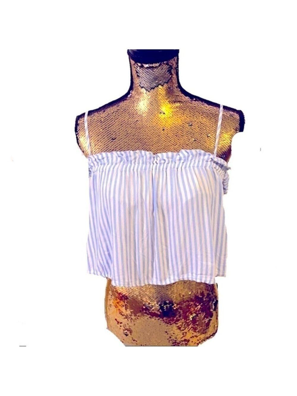 2/$10 Garage Blue and White Striped Cropped Top XS